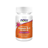 Now Foods Vitamin D-3 10,000 IU supplement bottle, promoting bone health and immune support.